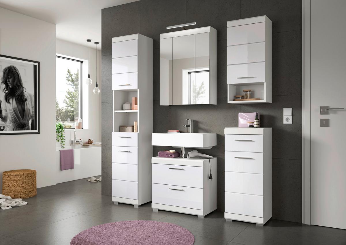 Badezimmer Scout Weiß B: 60 cm - Weiß Hochglanz/Silberfarben, MODERN, Glas/Holzwerkstoff (60cm) - MID.YOU