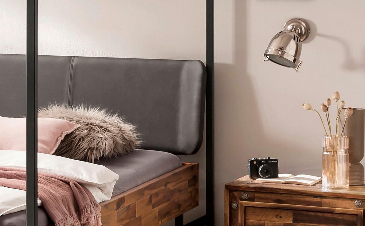 Himmelbett Bovena Braun/anthrazit 140x200 Cm - Anthrazit/Braun, Design, Holz/Textil (140/200cm) - Hasena