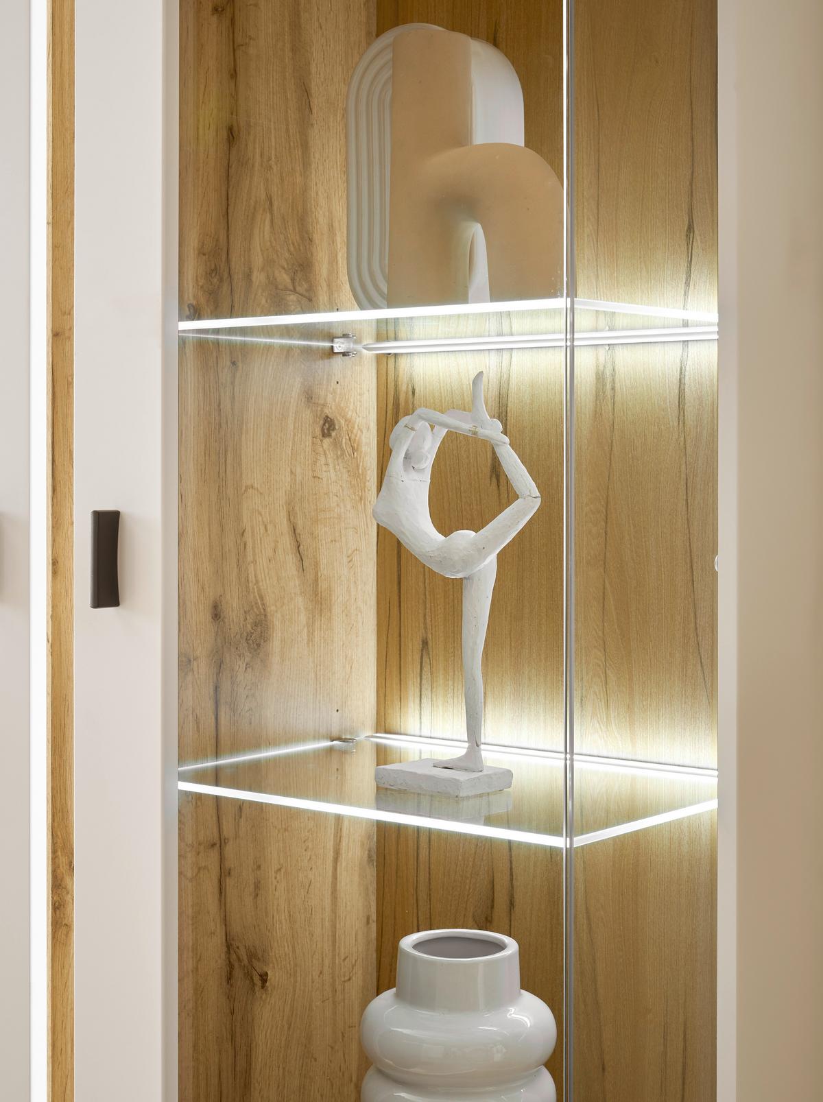 Vitrine Long Island Weiß/Eiche Wotan B: 80 cm - Silberfarben/Eiche Wotan, Design, Glas/Holzwerkstoff (80/200/35cm) - MID.YOU