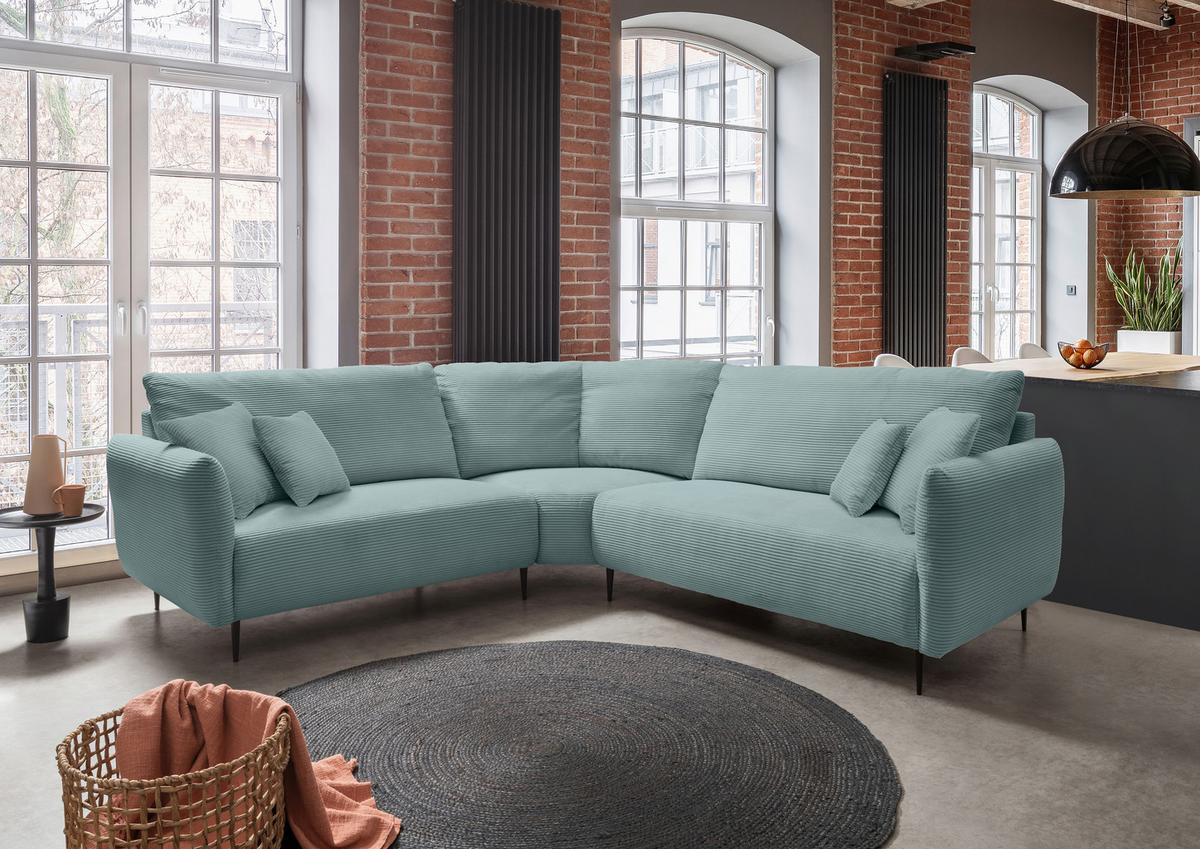 Ecksofa Vanilla Hellblau S: 256x256 Cm - Schwarz/Grau, Design, Textil (256/256cm) - Livetastic