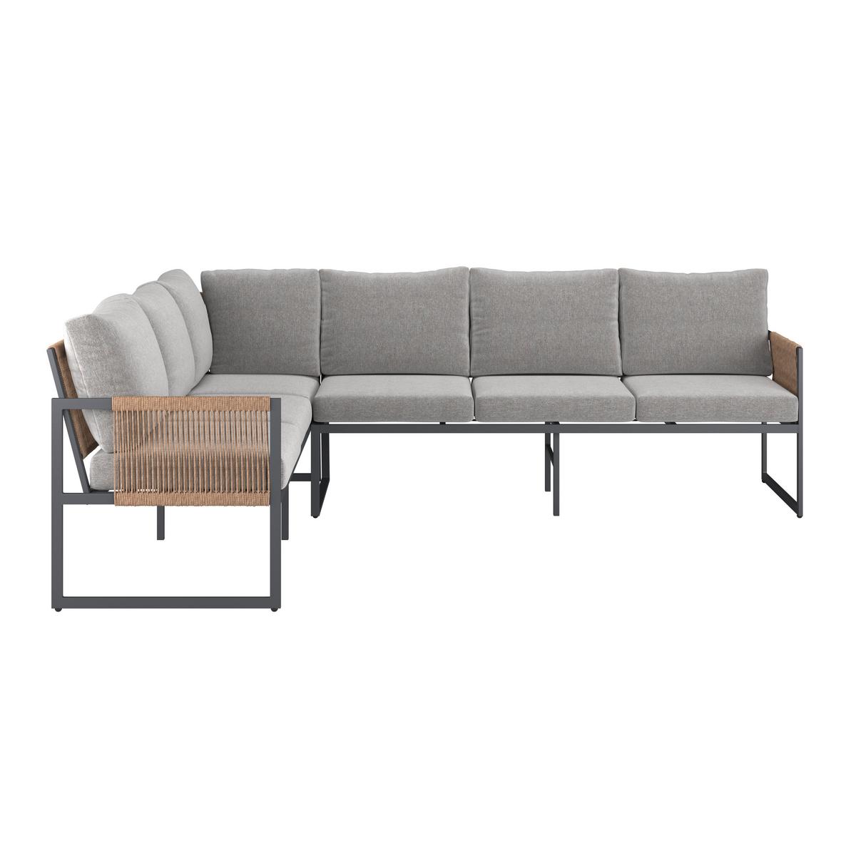 Loungegarnitur Lyon - Dunkelgrau/Beige, MODERN, Glas/Kunststoff (244,50/187cm) - Beldano