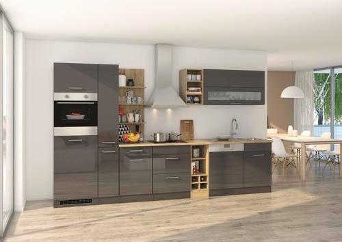 Küchenzeile Mailand mit Geräten 340 cm Anthrazit Elegant - Eichefarben/Anthrazit, MODERN, Holzwerkstoff (340cm) - Held