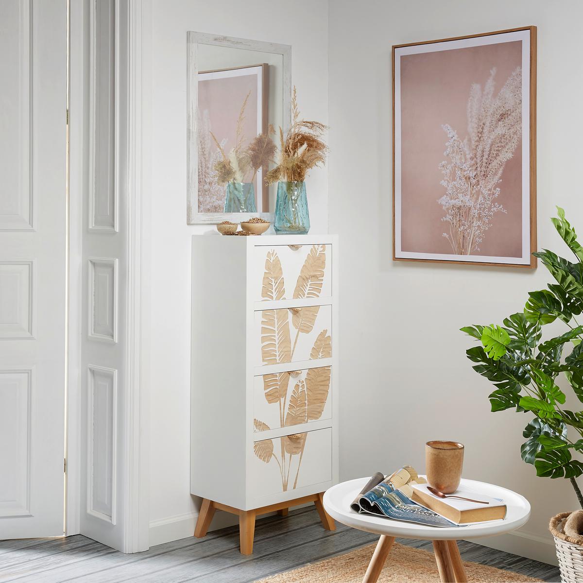 Komoda LEAFS maulownia masív - bílá/přírodní barvy, Lifestyle, kov/dřevo (45/109/30cm) - Premium Living