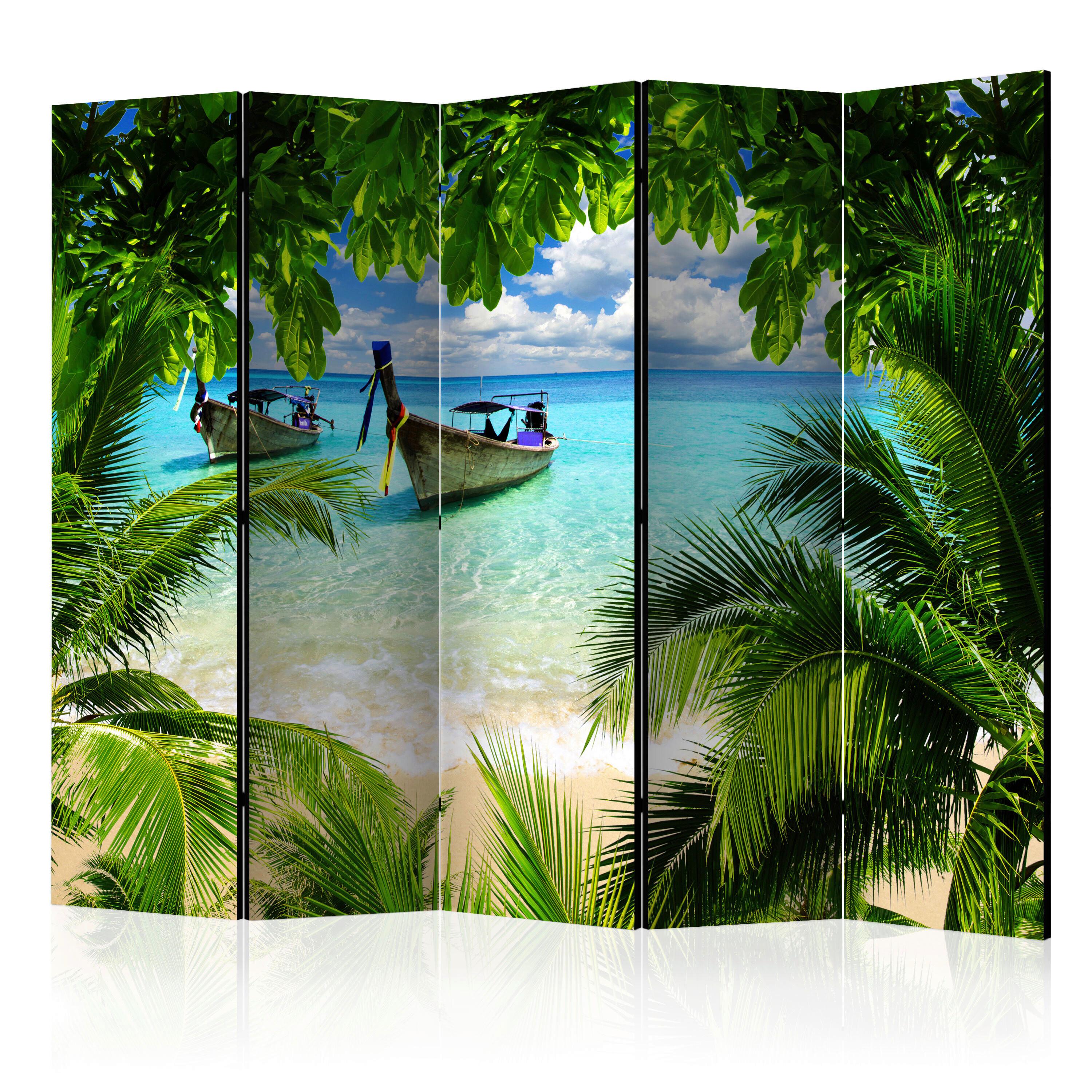 Paravent Grün Hellblau B: 225 cm - Hellblau/Grün, Basics, Holz/Textil (225/172/3cm) - artgeist