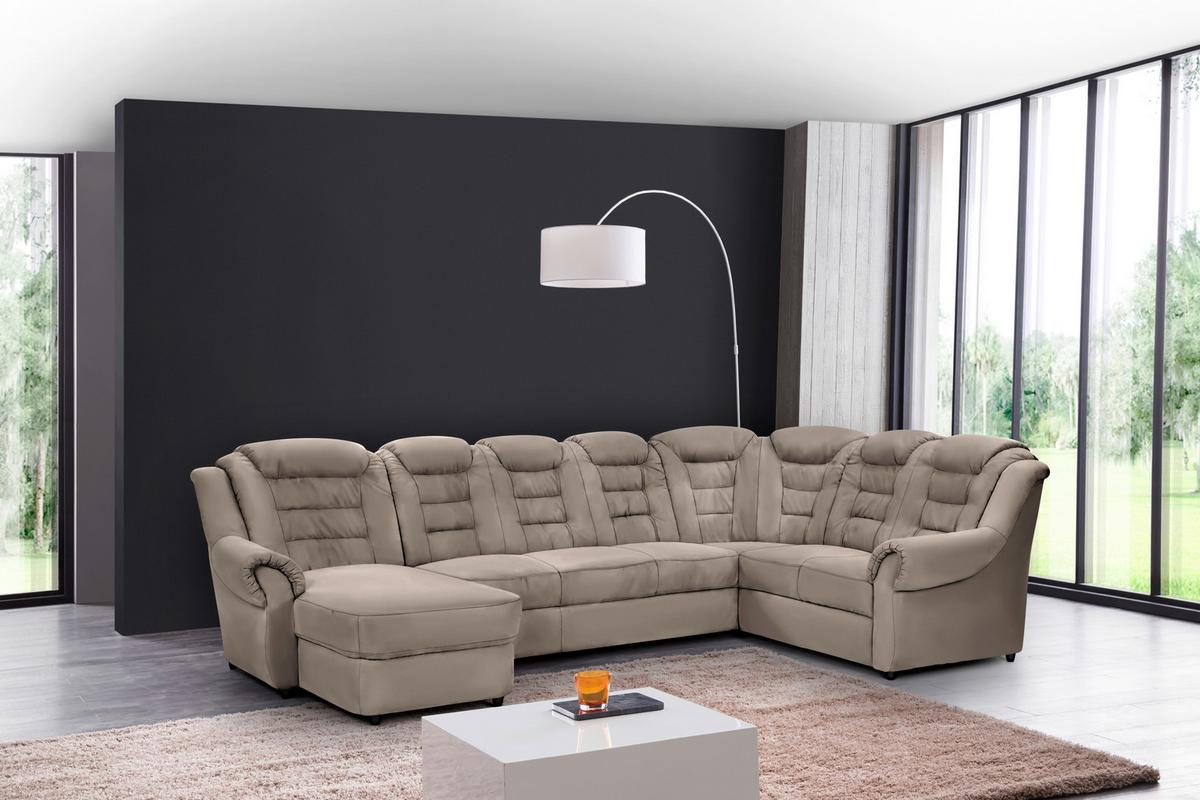 Wohnlandschaft Boston Hellbraun Lederlook - Hellbraun/Schwarz, KONVENTIONELL, Textil (165/333/216cm) - Livetastic
