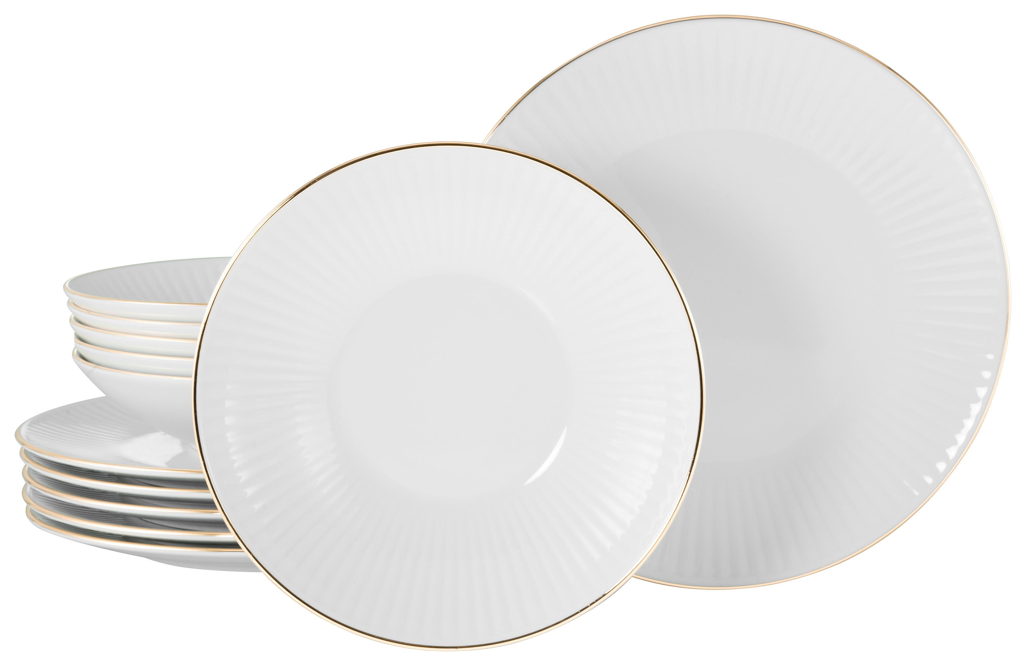 Tafelservice Valencia 12--Teilig., Weiß/Goldfarben - Goldfarben/Weiß, Design, Keramik - Creatable