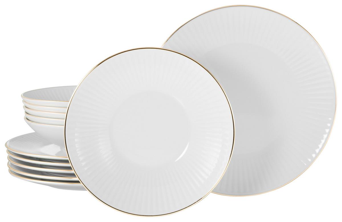 Tafelservice Valencia 12--Teilig., Weiß/goldfarben - Goldfarben/Weiß, Design, Keramik - Creatable