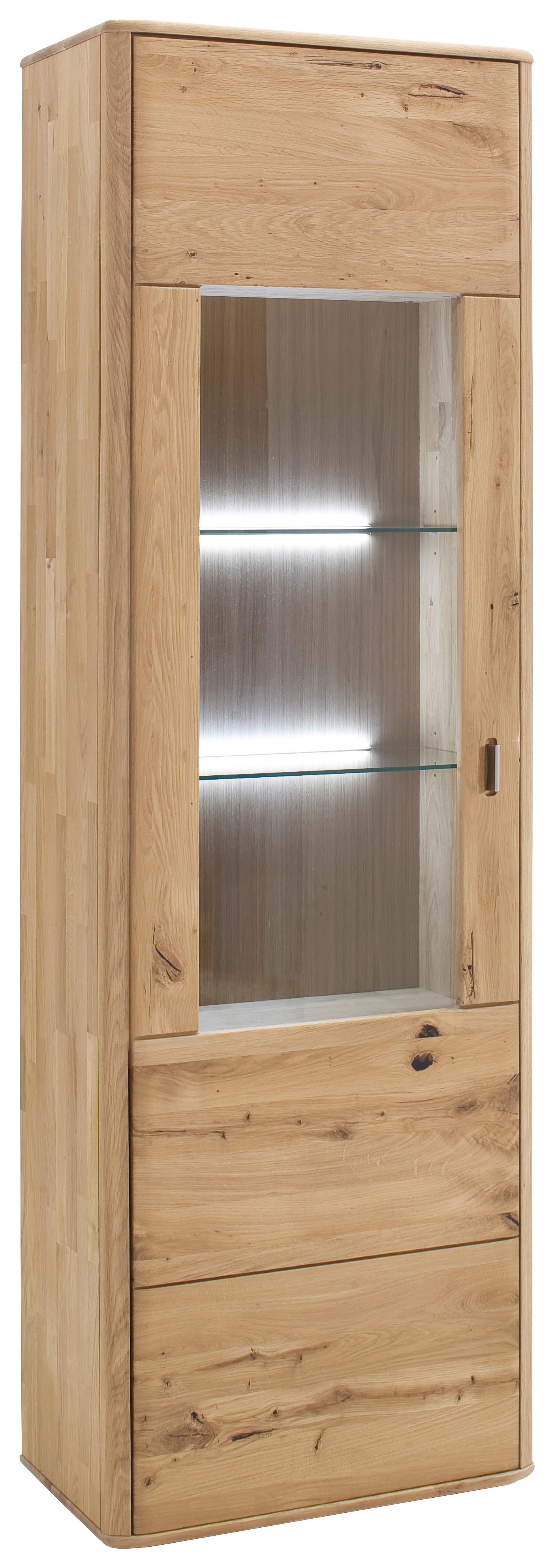 Vitrine Ravello B: 66 Cm Massiv Eichefarben - Eichefarben, Design, Glas/Holz (66/208/38cm) - Livetastic