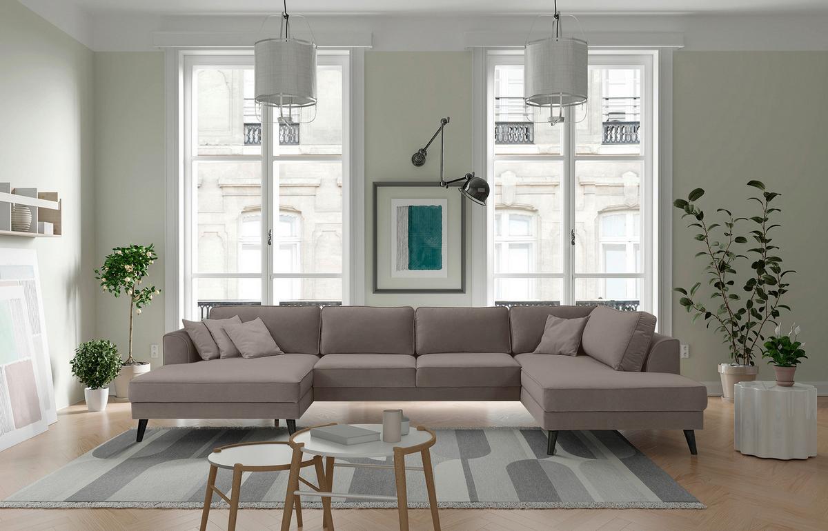 Wohnlandschaft Lumber Jack Taupe Velours - Taupe/Wengefarben, MODERN, Textil (169/348/201cm) - Trendmanufaktur