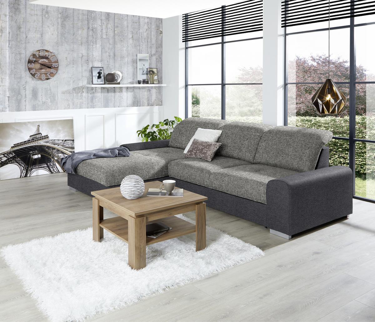 Ecksofa mit Schlaffunktion + Bettkasten Malaga, Webstoff - Dunkelgrau/Silberfarben, KONVENTIONELL, Textil (203/286cm) - Ondega