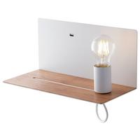 Wandleuchte Flash 1-Flammig Kippschalter + USB-Anschluss - Eichefarben/Weiß, Basics, Metall (15/33/18cm)