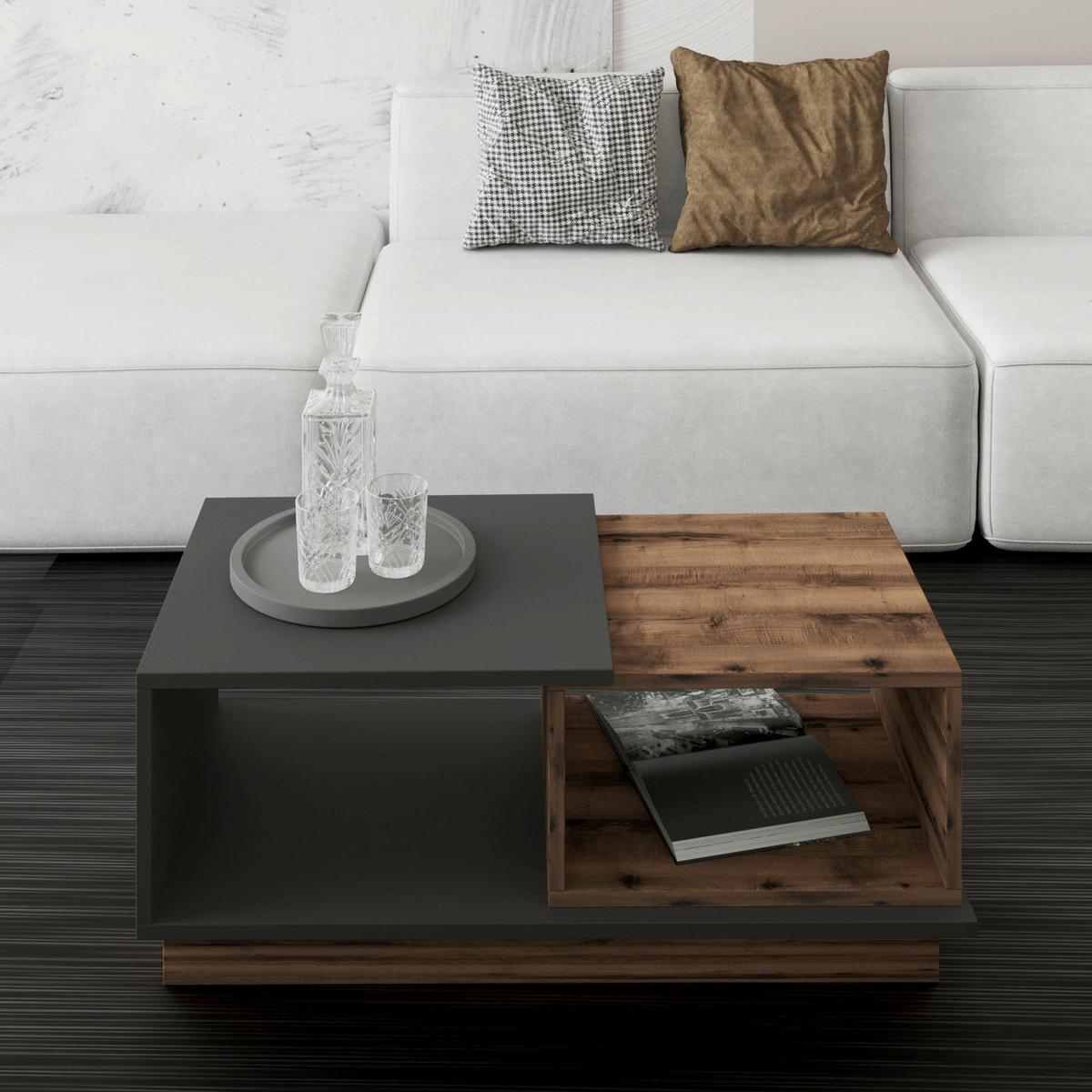 Couchtisch Concept Anthrazit/nussbaum D. L: 90cm - Anthrazit/Nussbaumfarben, Design, Holzwerkstoff (90/45/36cm) - Livetastic