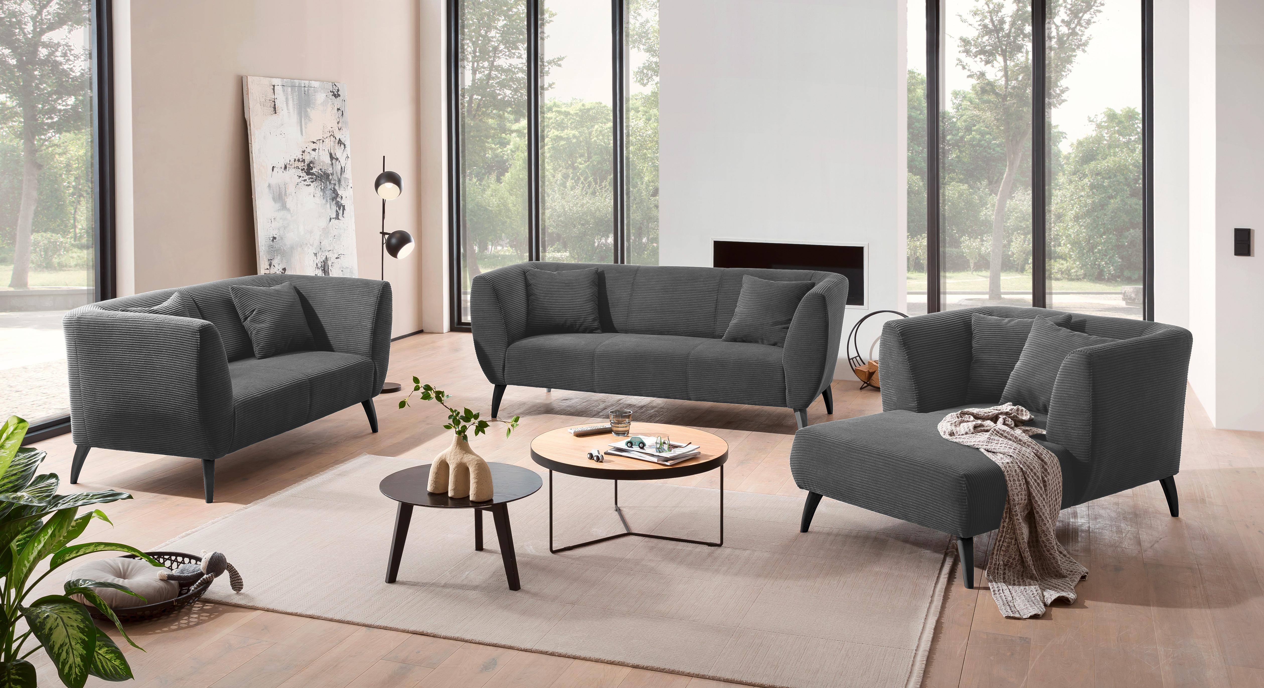 2-Sitzer-Sofa Colori Grau Rücken Echt - Schwarz/Grau, MODERN, Textil (172/83/88cm) - MID.YOU