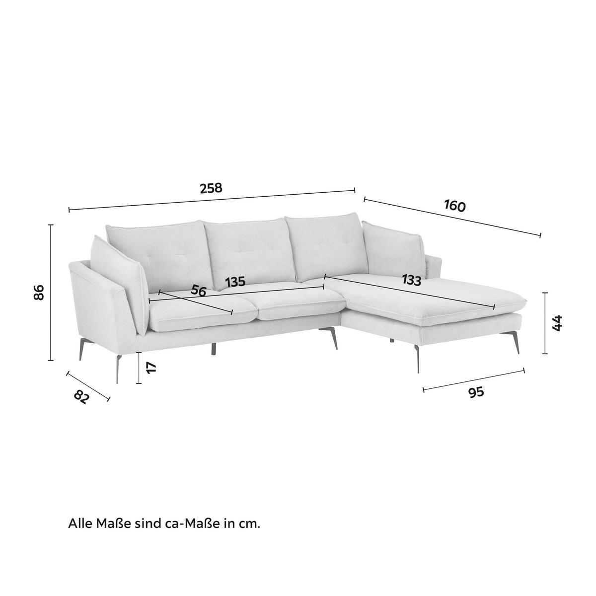 Sedací souprava SANDRO světlešedá - černá/světle šedá, Moderní, kov/dřevo (258/86/82-160cm) - Bessagi Home