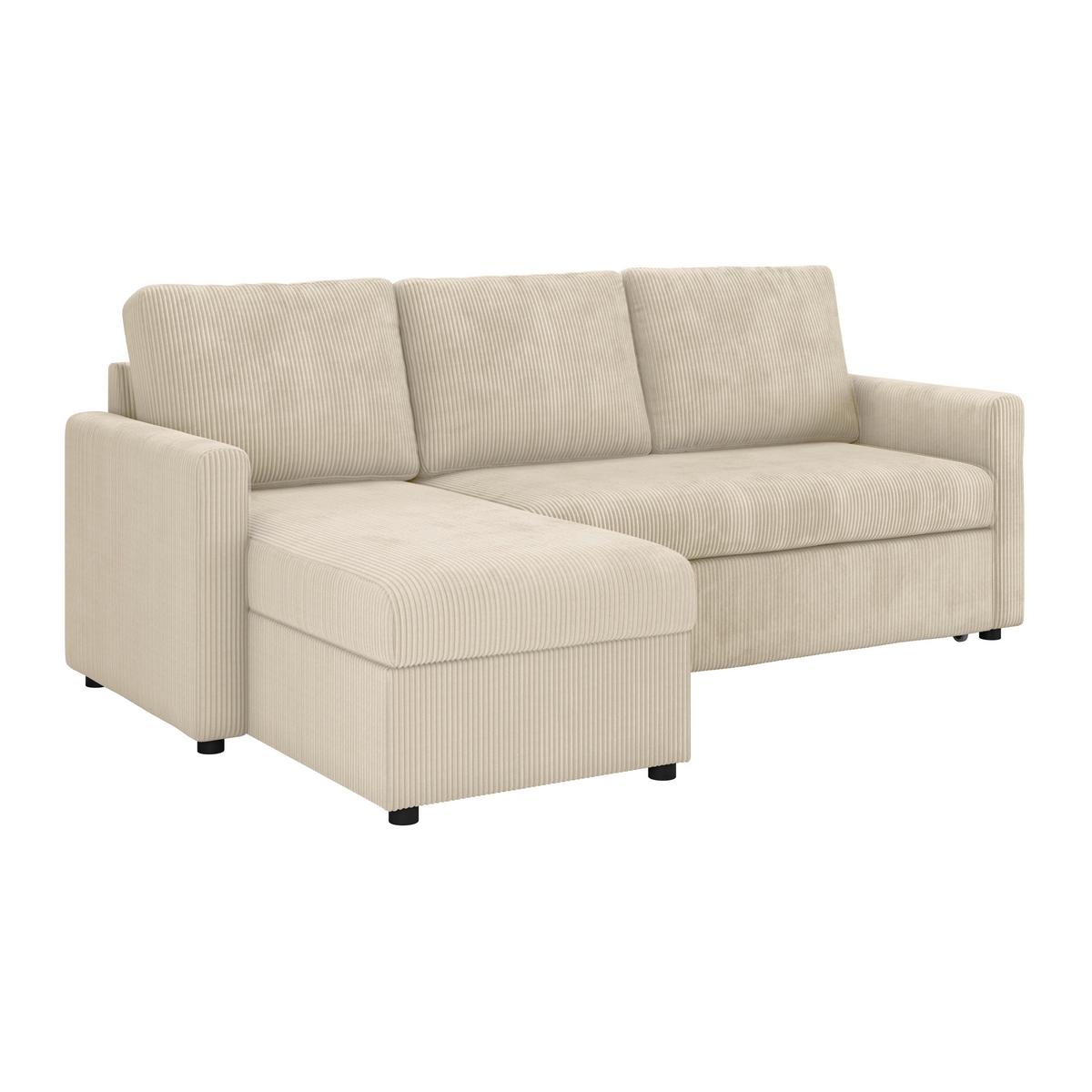 Ecksofa Mit Schlaffunktion Paris Beige Cord 215x145cm - Beige, Basics, Holz/Holzwerkstoff (215/145cm)