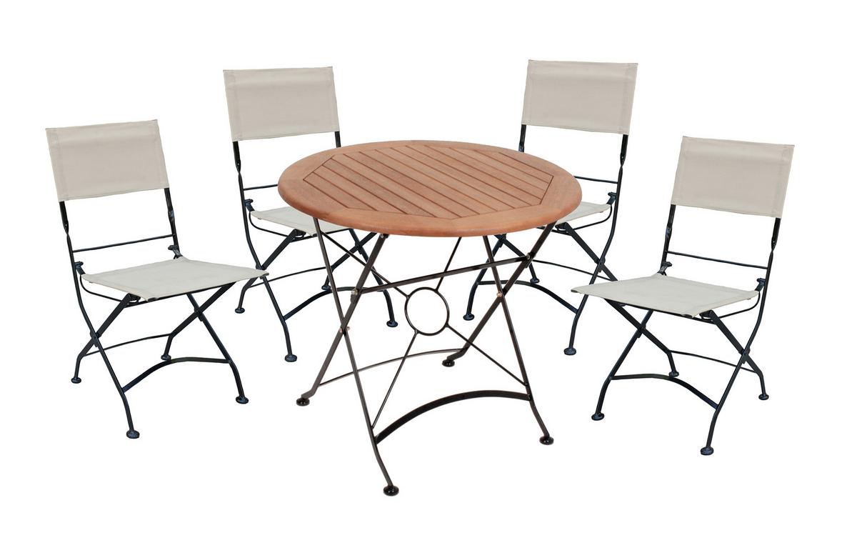 Gartenmöbel Set 5-Tlg. Triest Klappbar - Eukalyptusholzfarben/Beige, Basics, Holz/Kunststoff (45/89/58cm) - Gardenson
