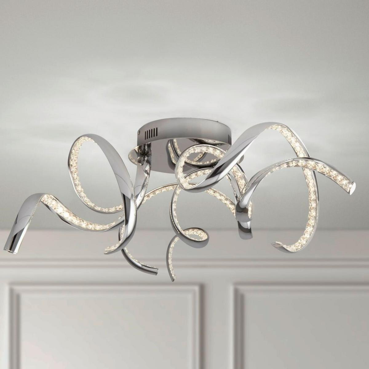 Led Mennyezeti Lámpa Twirls 9233-3cc - krómszínű/átlátszó, Design, üveg/fém (75/25cm)