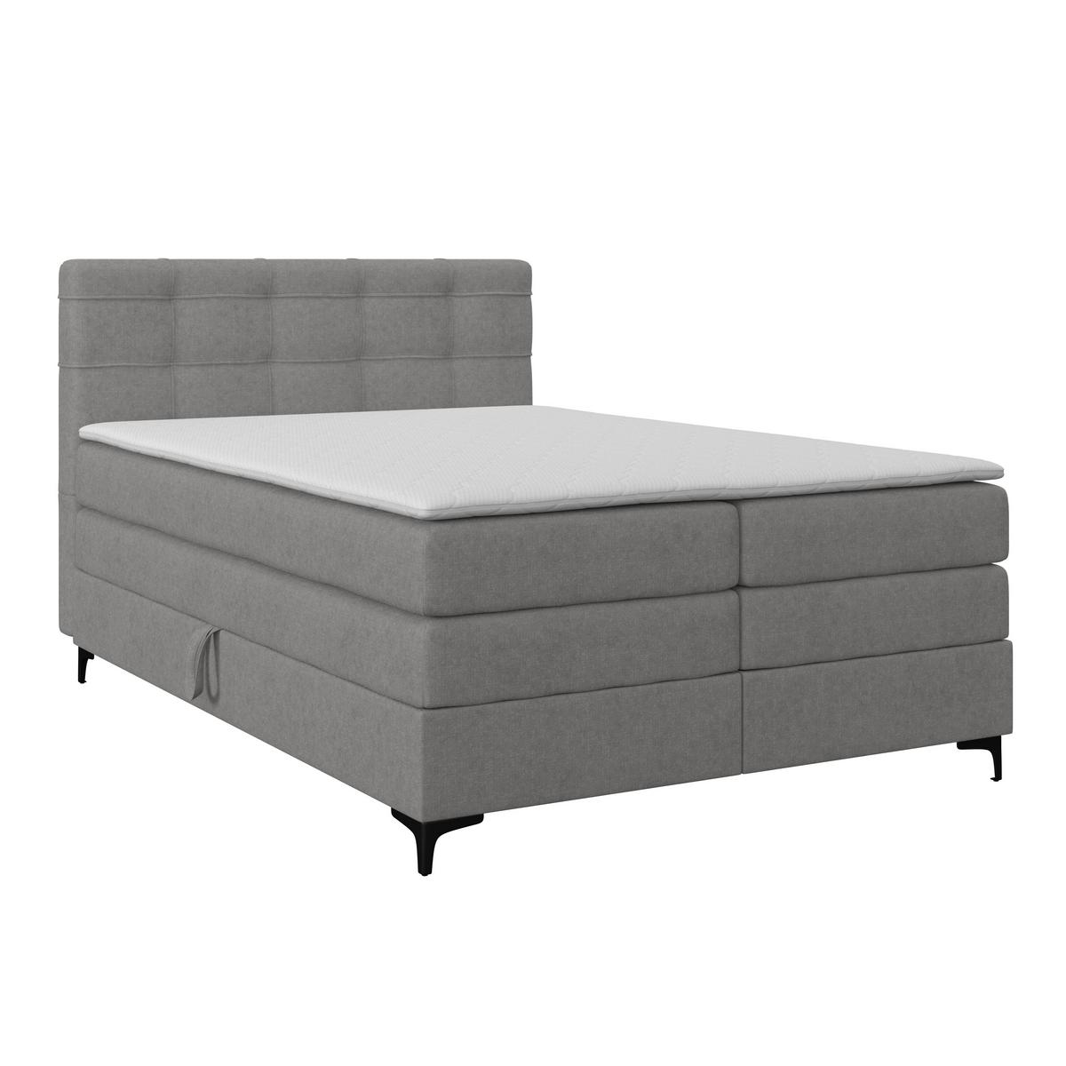 Boxspringbett MITTO Grau 140x200 cm - Schwarz/Grau, KONVENTIONELL, Textil/Metall (140/200cm)