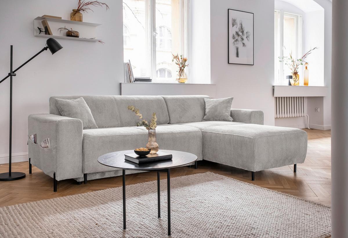 Ecksofa Cuddly Mia Beige S: 260x165 cm - Beige/Schwarz, Textil (260/165cm) - MID.YOU