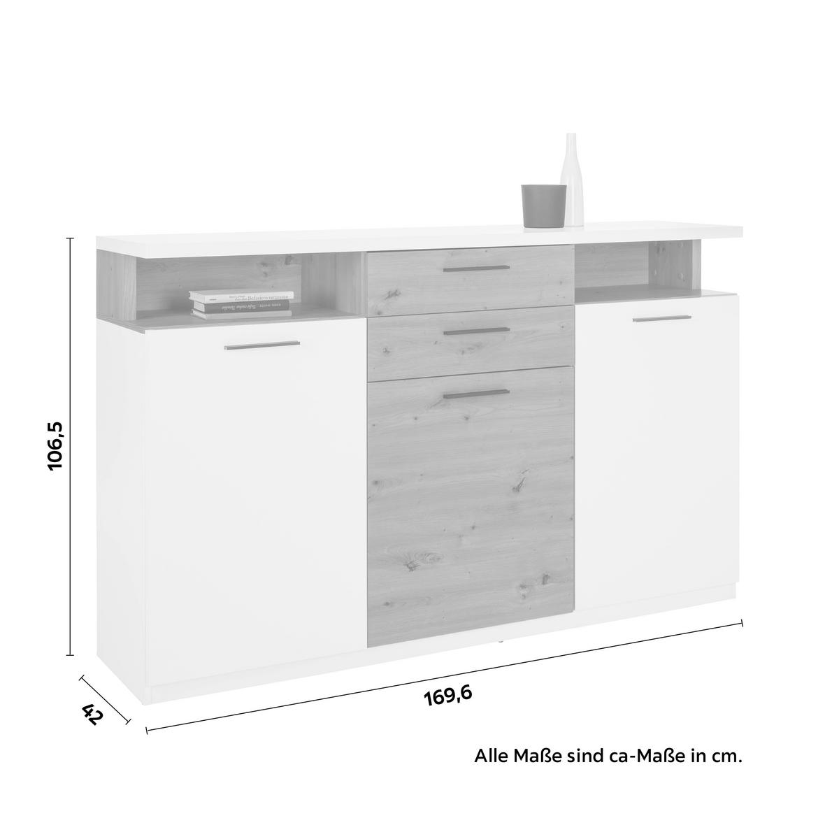Komoda WOY - čierna/biela, Modern, kov/kompozitné drevo (169,6/106,5/42cm) - Mömax