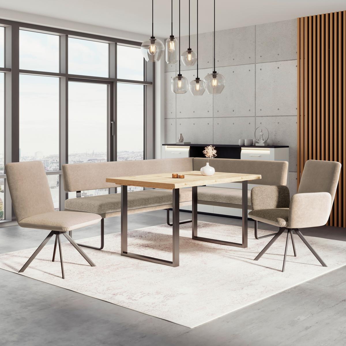 Eckbank Kian Webstoff Creme,  S:164x233 cm - Creme/Schwarz, Trend, Textil/Metall (164/233cm)