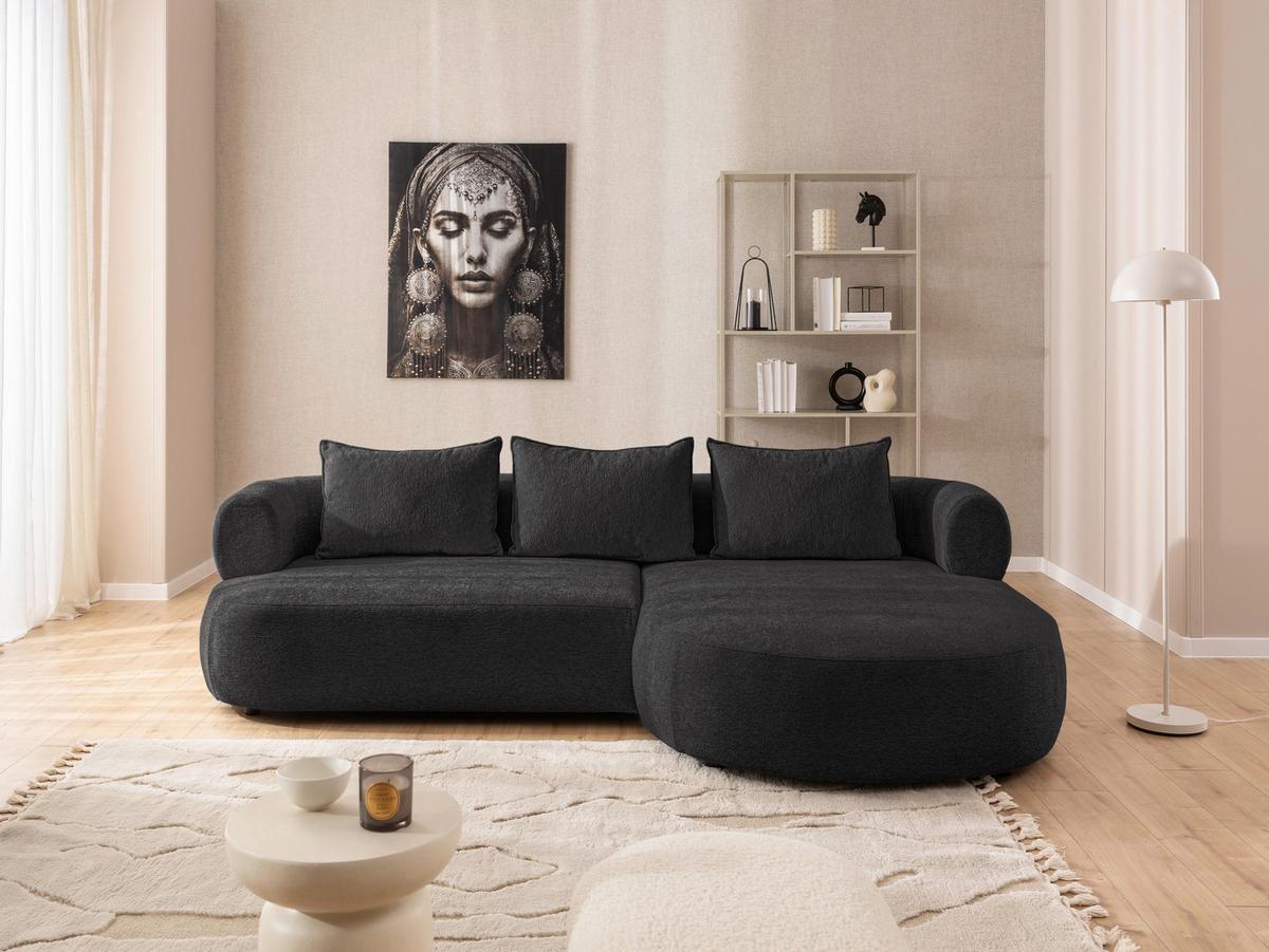 Ecksofa Ferro Schwarz S: 256x156 cm - Schwarz, Design, Textil (256/156cm) - Livetastic