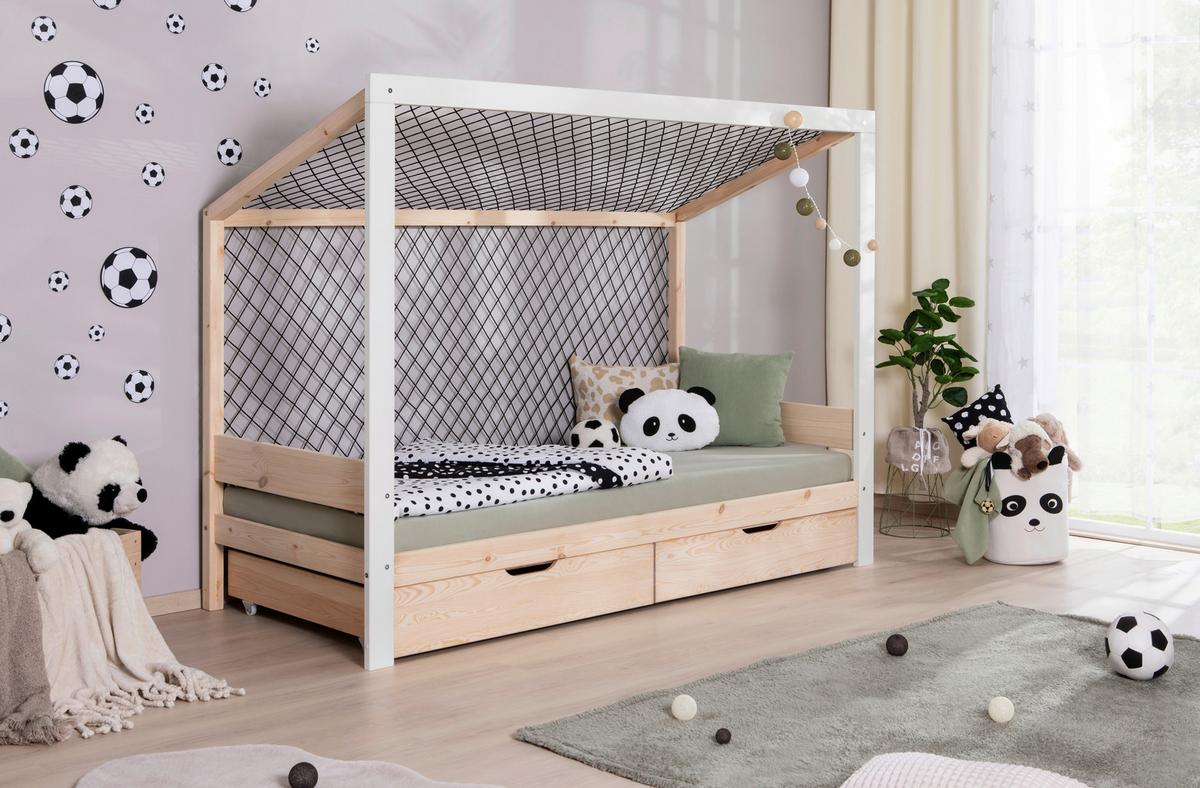 Bodenbett Mit Bettkasten 90x200 Cm Naturfarben/weiß - Naturfarben/Weiß, MODERN, Holz (90/200cm) - MID.YOU