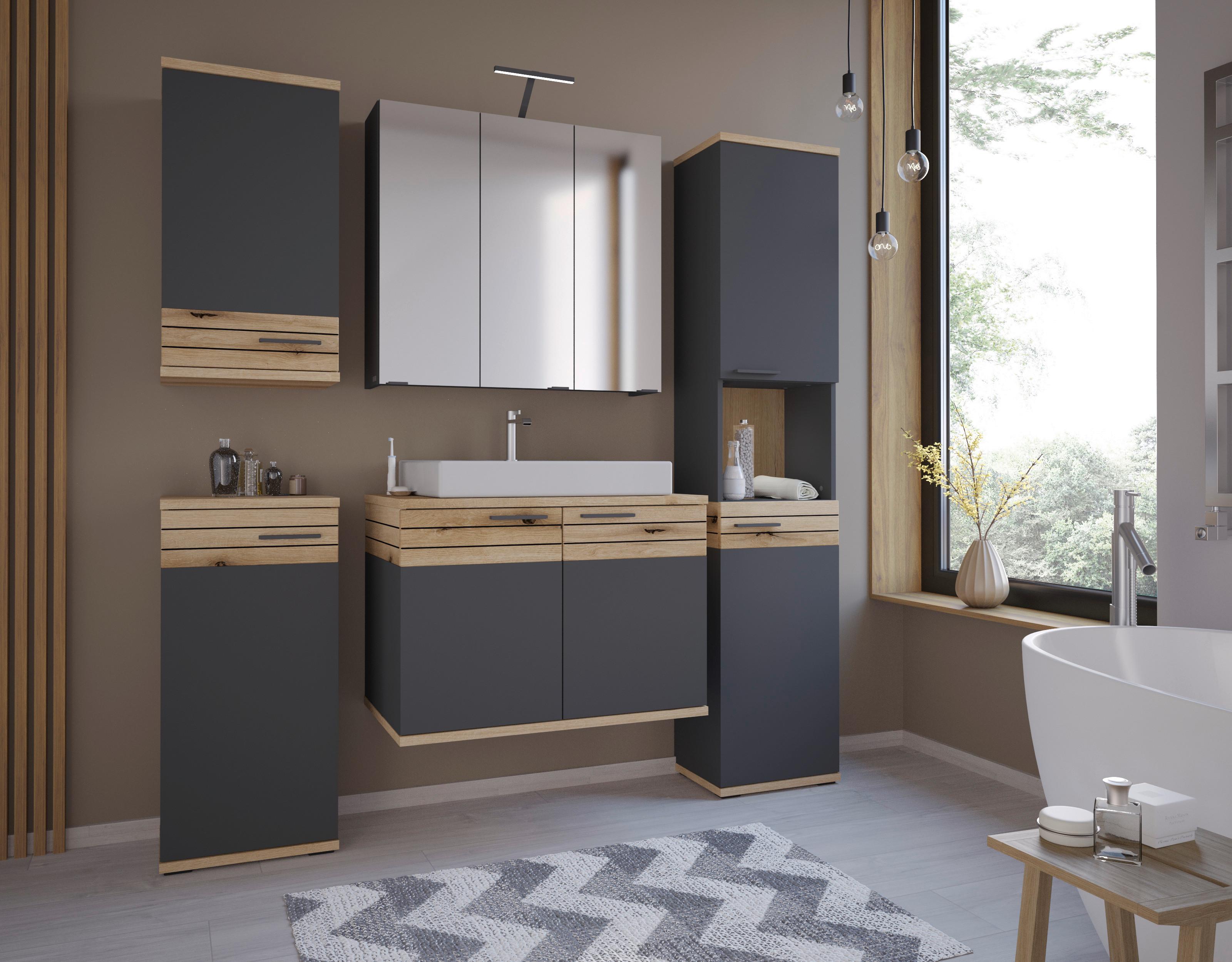 Waschbeckenunterschrank Cotia Cotlu 1 - Eichefarben/Anthrazit, MODERN, Keramik/Holzwerkstoff (80/57/48cm) - James Wood