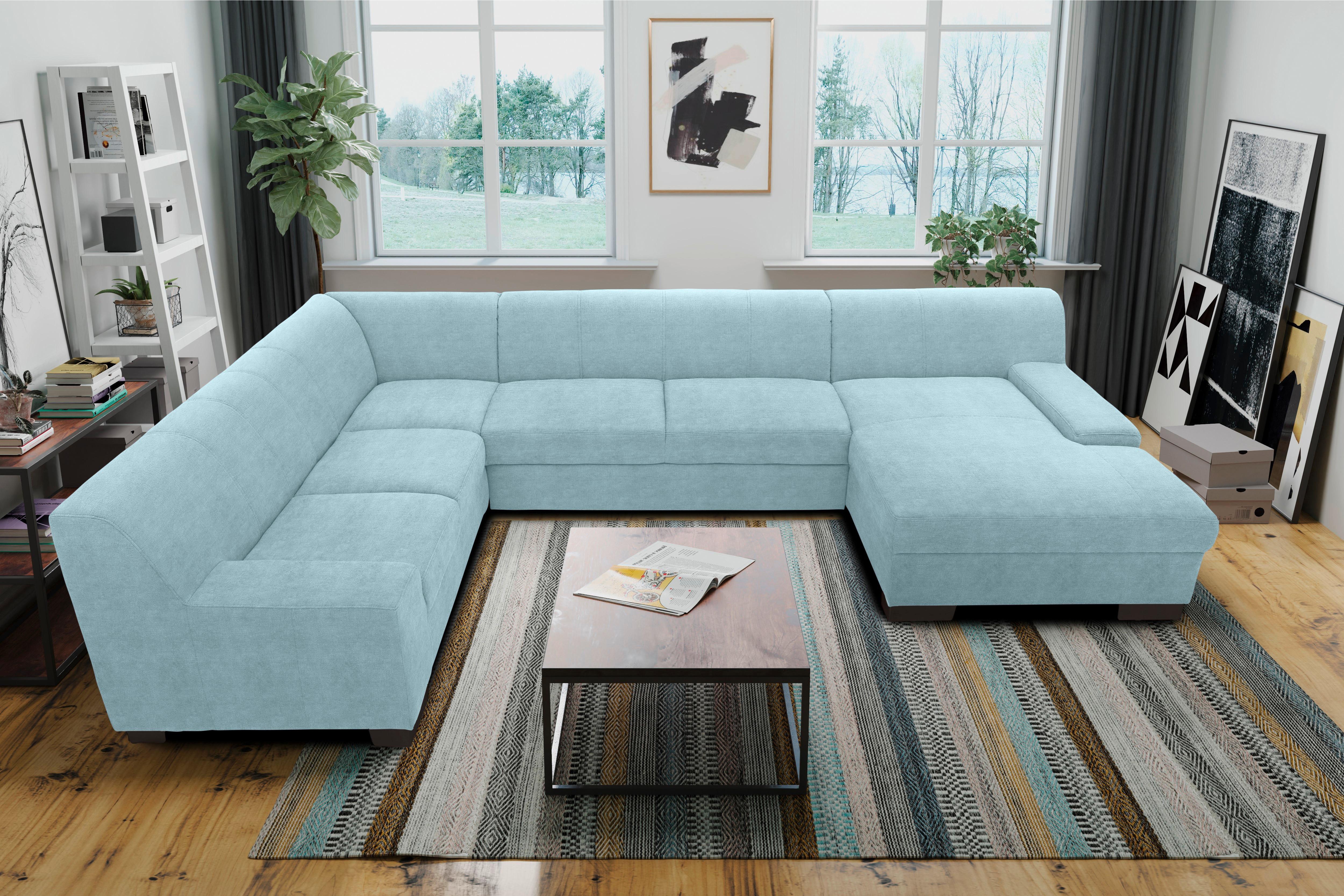 Wohnlandschaft Norma Mit Schlaffunktion Pastellblau - Wengefarben/Pastellblau, Design, Textil (212/328/153cm) - MID.YOU