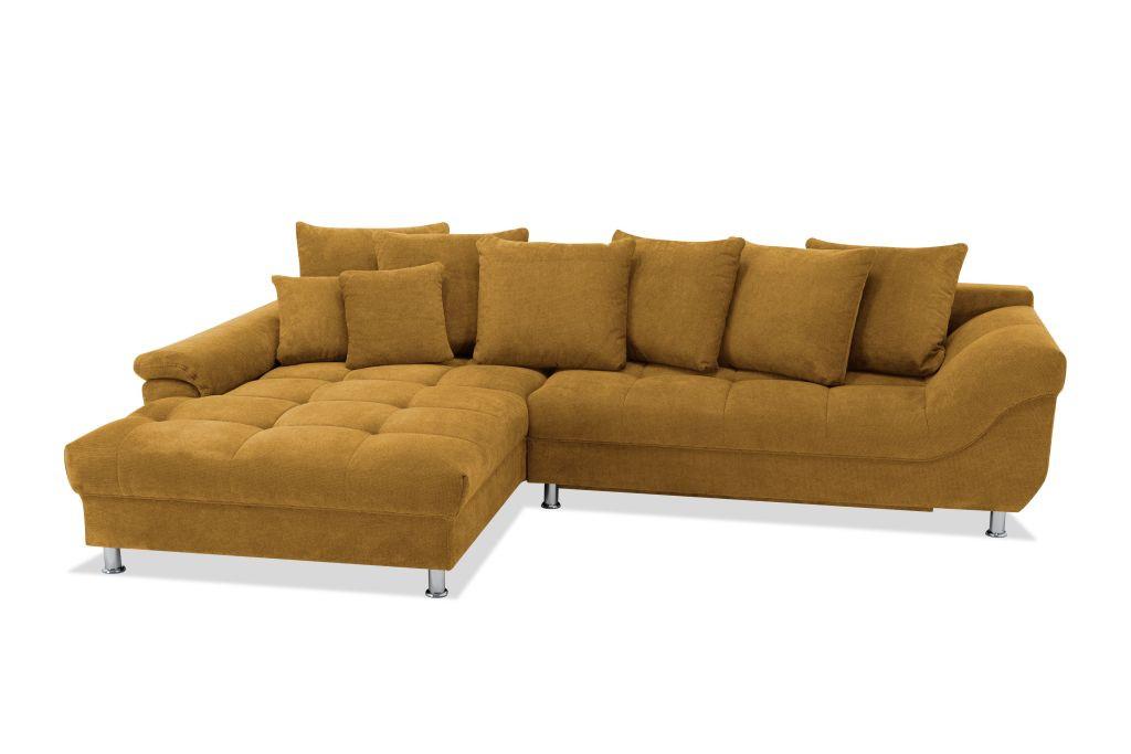 Rohová sedačka ERICE, ľavá, tmavožltá - tmavožltá/chrómová, Design, textil/plast (198/312cm)