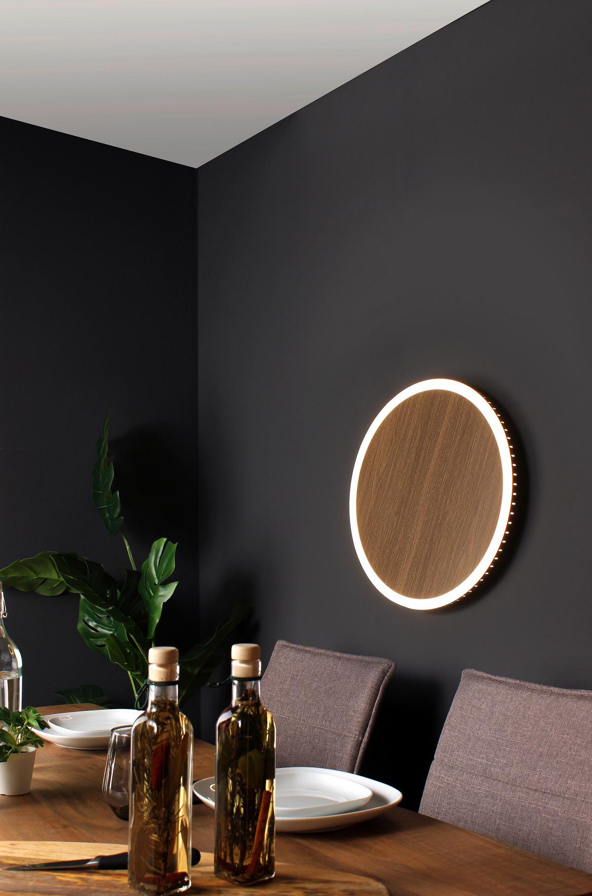 LED-Deckenleuchte Moon Ø 50 cm Mit 3 Helligkeitsstufen - Eichefarben/Schwarz, Design, Metall (50/5,1cm)