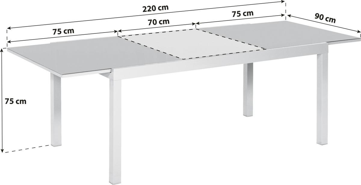 Gartentisch Ausziehbar Metall/glas L 150-220 Cm - Silberfarben/Grau, KONVENTIONELL, Glas/Metall (150-220/90/75cm) - Gardenson