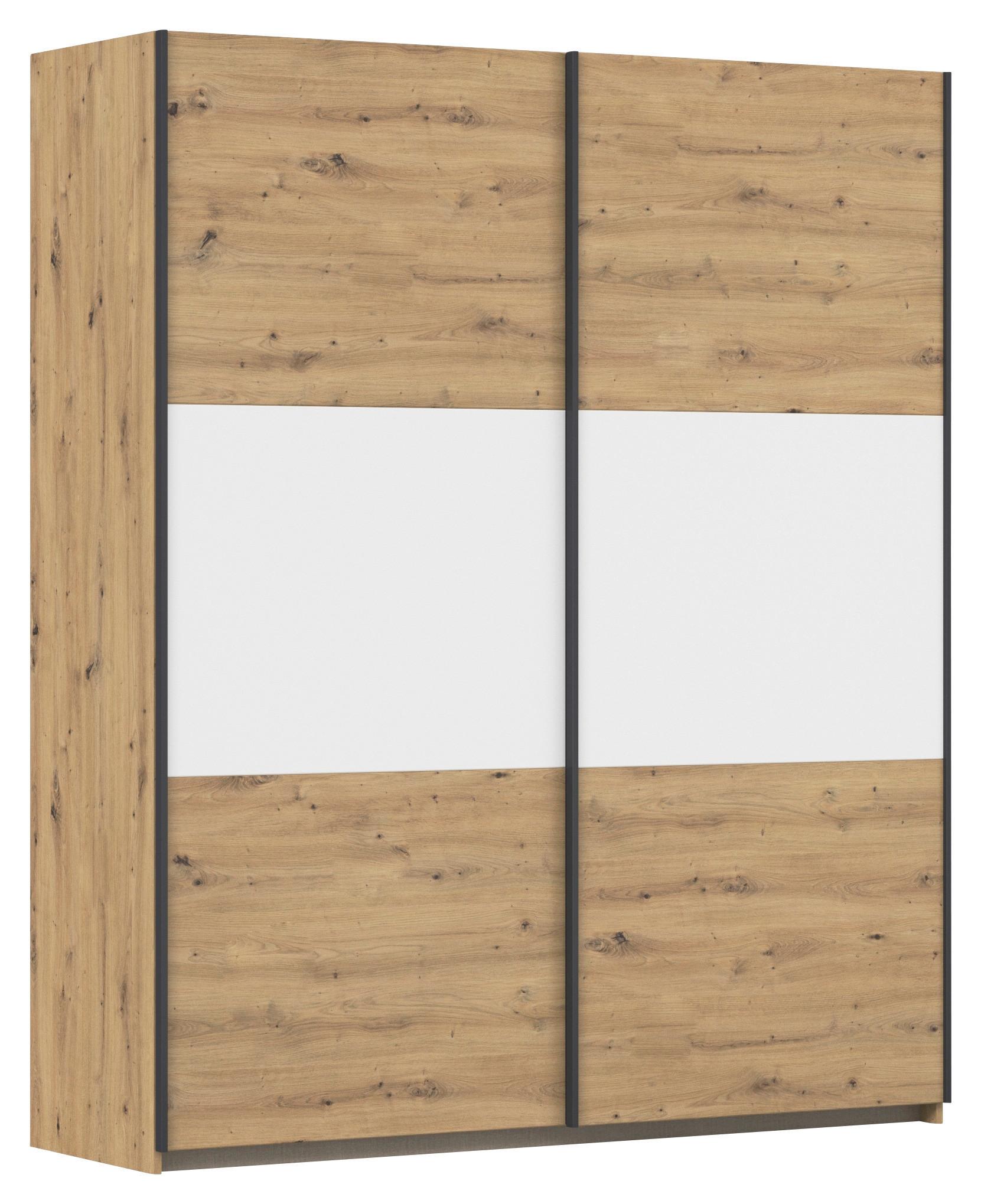 Schwebetürenschrank Neo Weiß Eiche Artisan Dekor - Alufarben/Weiß, MODERN, Holzwerkstoff (175/210/59cm) - Rauch Möbel