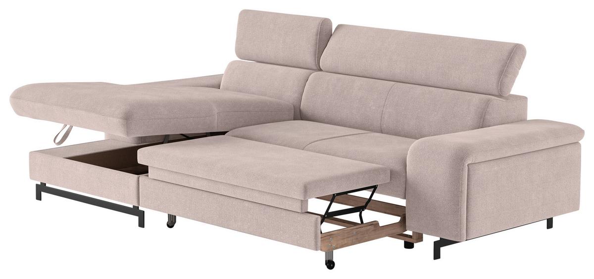 Ecksofa mit Bettkasten Emma Creme 165x267 cm - Creme/Schwarz, Textil (165/267cm) - MID.YOU