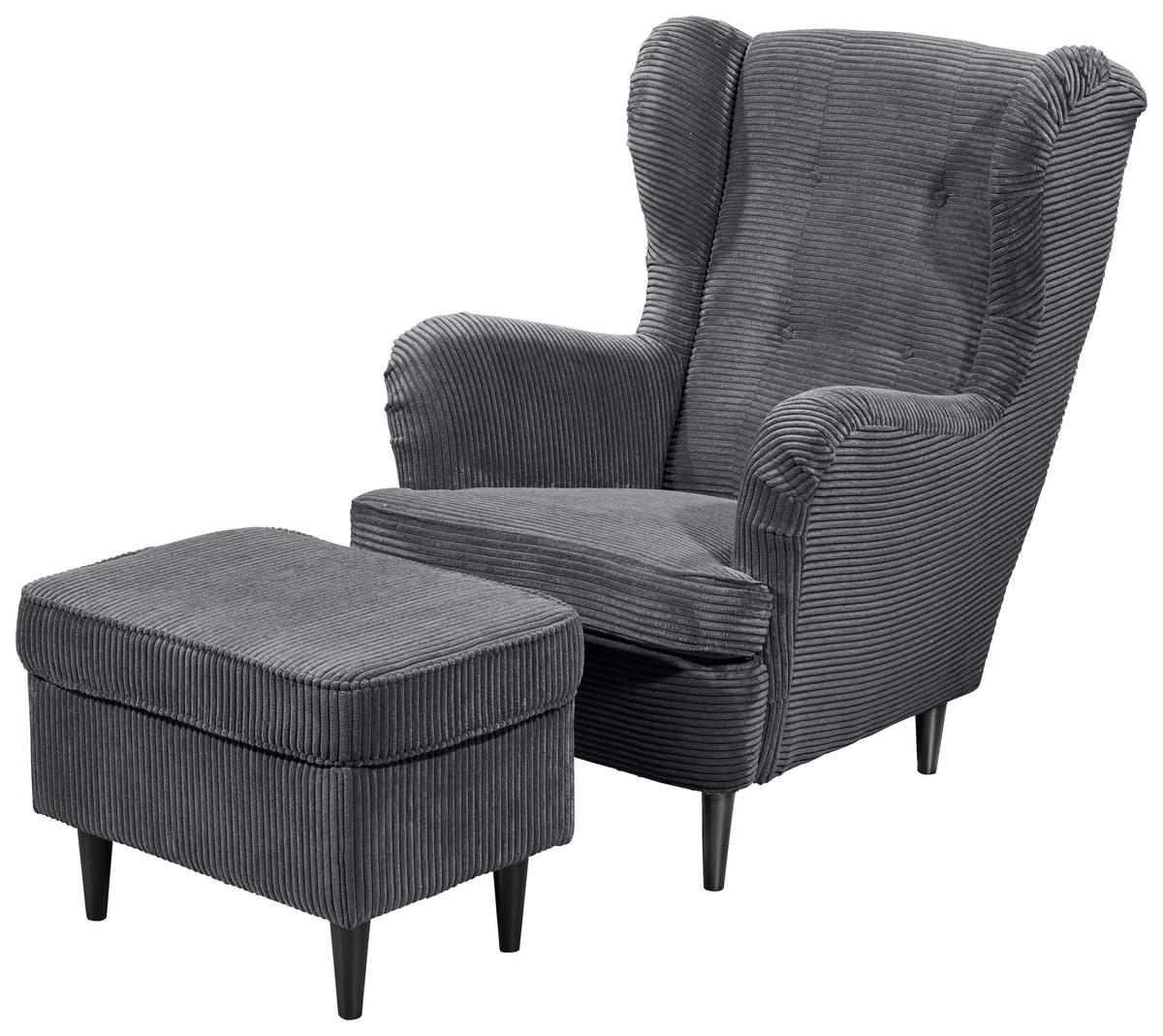 Ohrenesessel Oskar Dunkelgrau B: 78 cm - Dunkelgrau/Schwarz, Basics, Textil (78/102/98cm) - MID.YOU