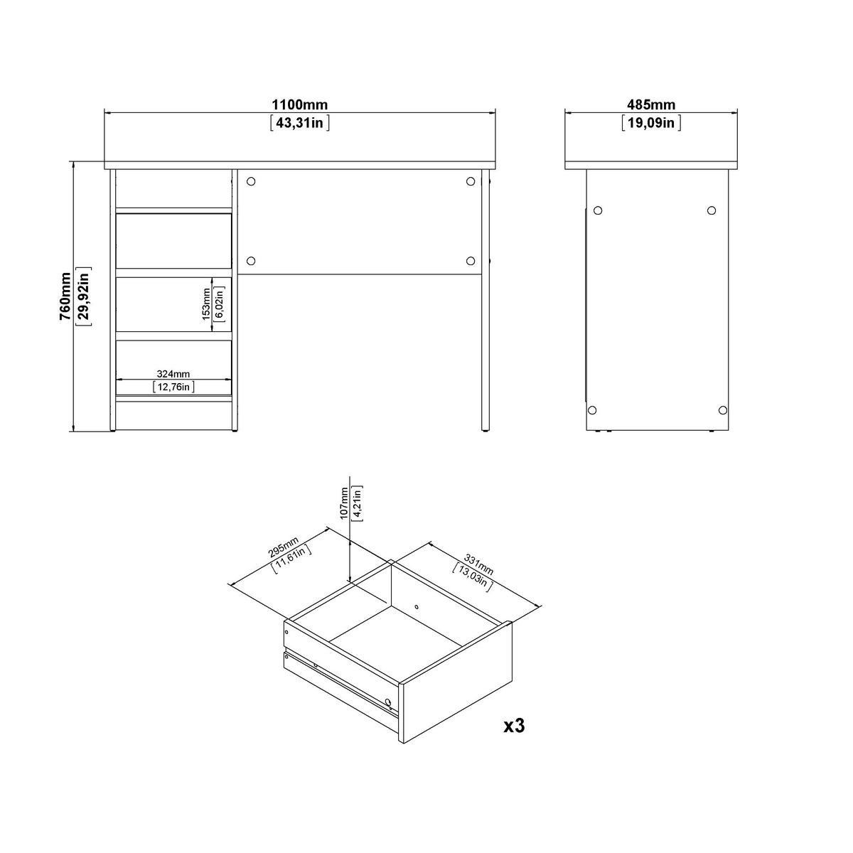 Schreibtisch Function Plus Eichefarben, L: 110 cm - Eichefarben, MODERN, Holzwerkstoff (110/48,5/76cm) - MID.YOU