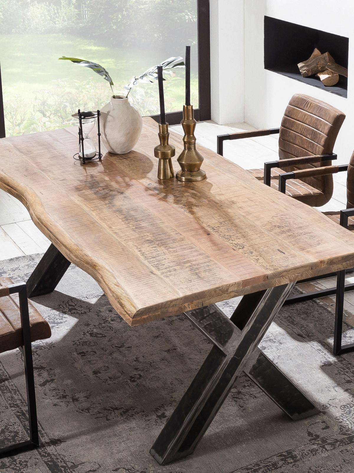 ESSTISCH Schwarz/Naturfarben L: 200cm - Schwarz/Naturfarben, MODERN, Holz/Metall (200/100/76cm) - MID.YOU