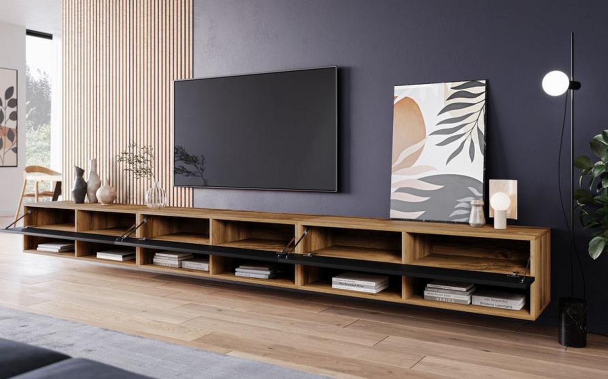 Nízka komoda s LED osvetlením - sivá/biela s vysokým leskom, Lifestyle, kompozitné drevo/plast (300/30/31cm) - P & B