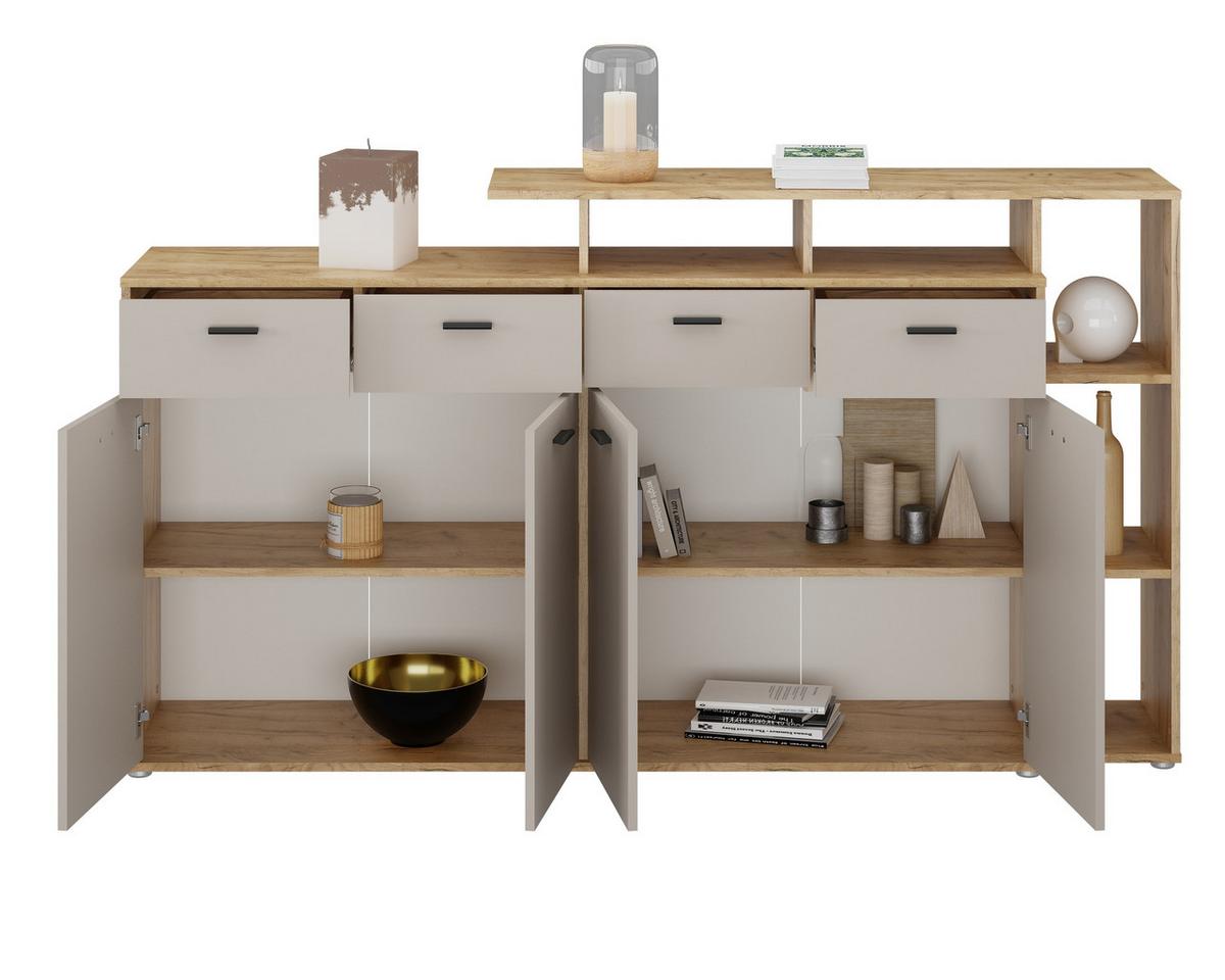 KOMODA TOM 4 - barvy dubu/černá, Moderní, dřevo/plast (190/105/40cm)