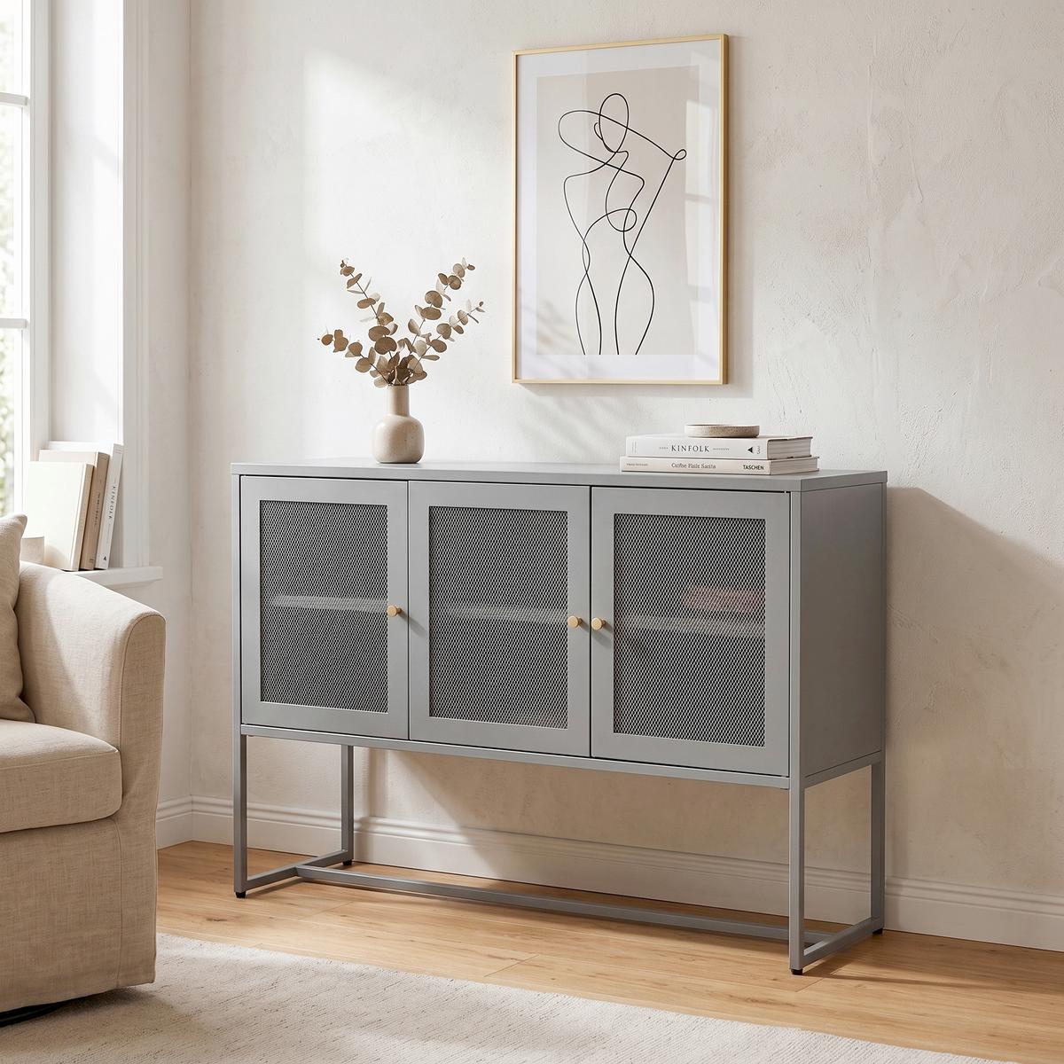 SIDEBOARD MALLA - Hellgrau, Design, Metall (120/80/40cm) - Livetastic