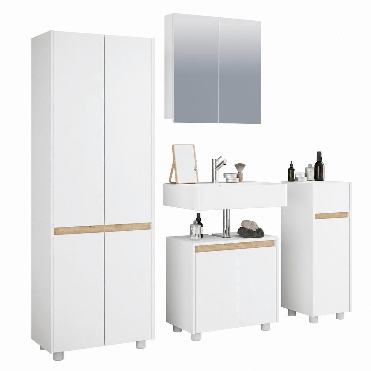 Fürdőszobabútor Cosila - méztölgy színű/fehér, Trend, faalapú anyag (154cm) - MID.YOU