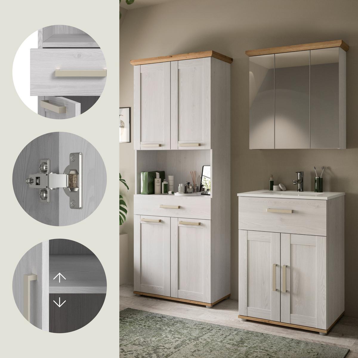 Badezimmer Verona Eiche Dekor /Lärchefarben B: 135cm - Silberfarben/Lärchefarben, Trend, Glas/Keramik (135cm) - MID.YOU