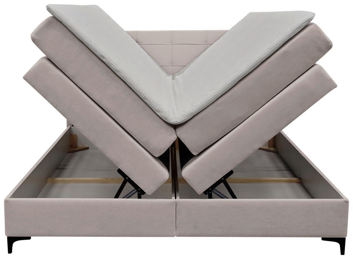 Boxspringbett Mitto mit Topper 160x200 cm - Lavagrau/Schwarz, KONVENTIONELL, Textil/Metall (160/200cm)