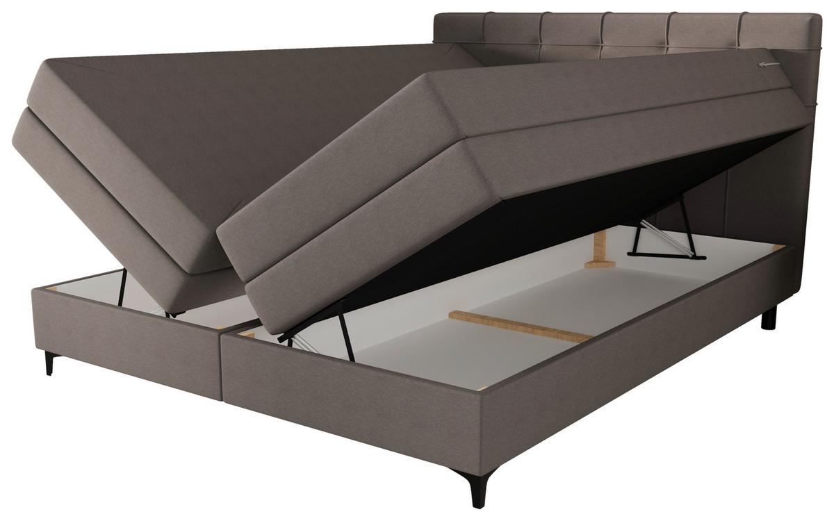 Boxspringbett Mitto mit Topper 180x200 cm - Taupe/Schwarz, KONVENTIONELL, Textil/Metall (180/200cm)