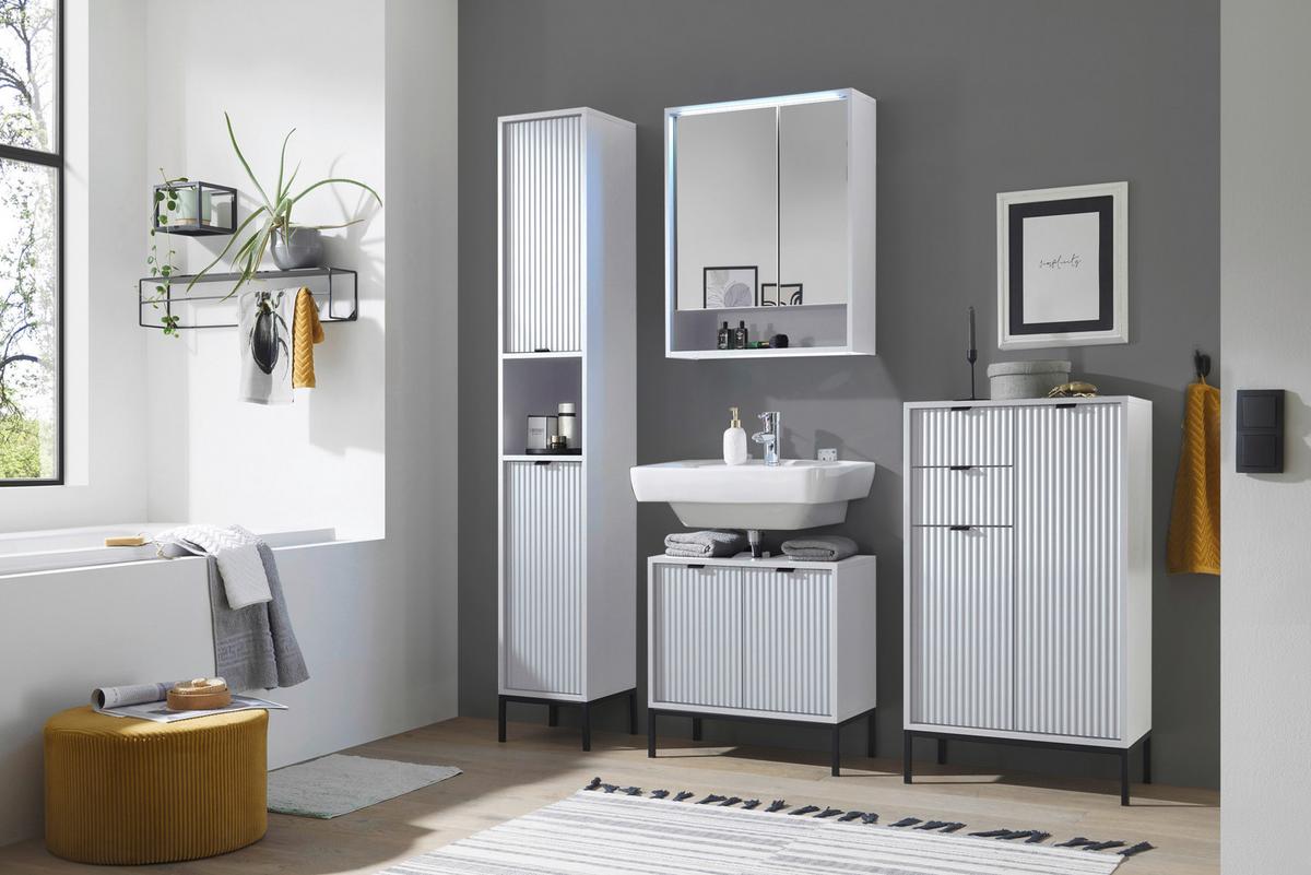 Zrcadlová skřiňka s LED LUCERA a zásuvkou, bílá matná - bílá, Moderní, kompozitní dřevo/sklo (60/75/20cm) - MID.YOU