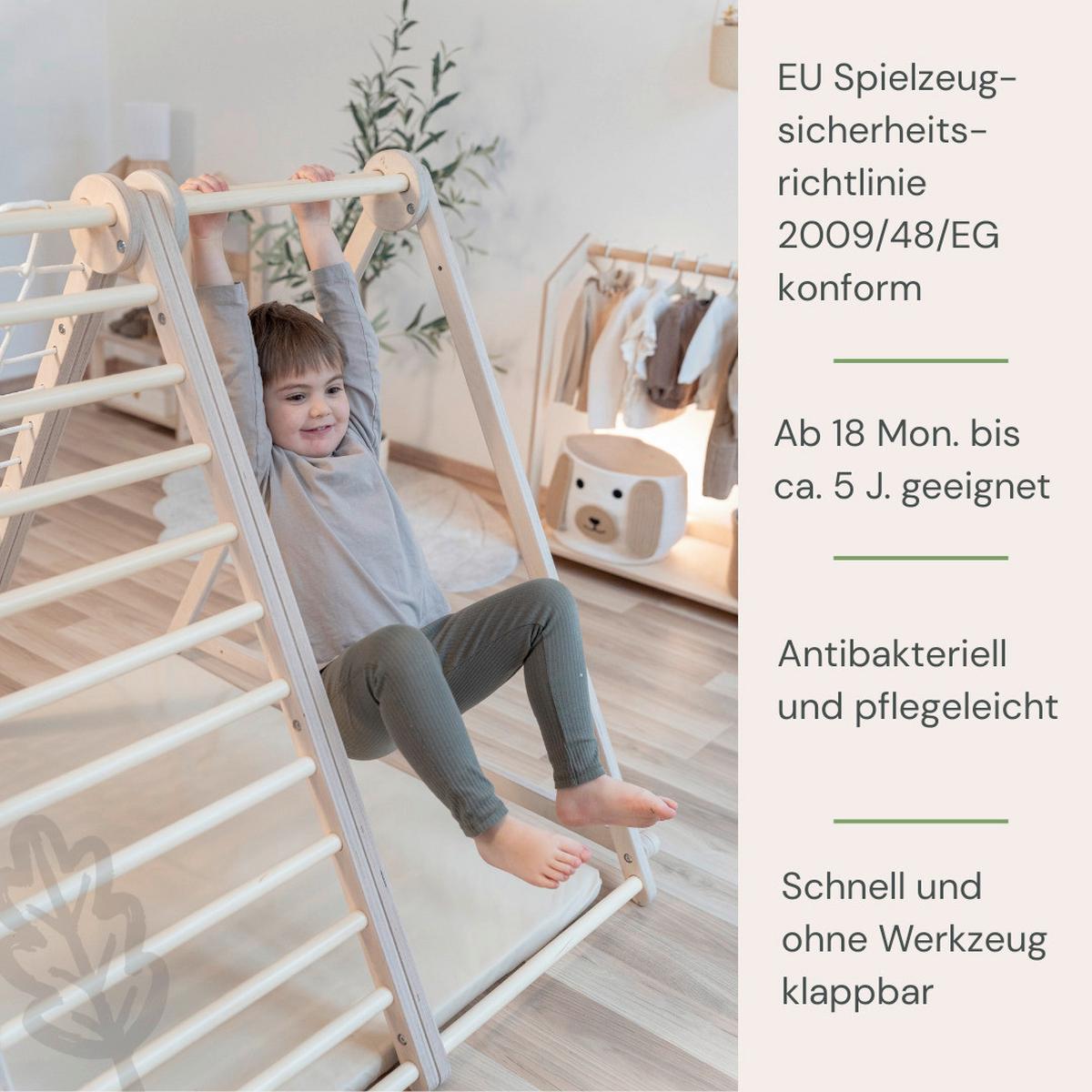 klappbares Klettergerüst mit Sicherheitsmatte - Multicolor/Weiß, Basics, Holz (105/110/100cm) - CLIFF