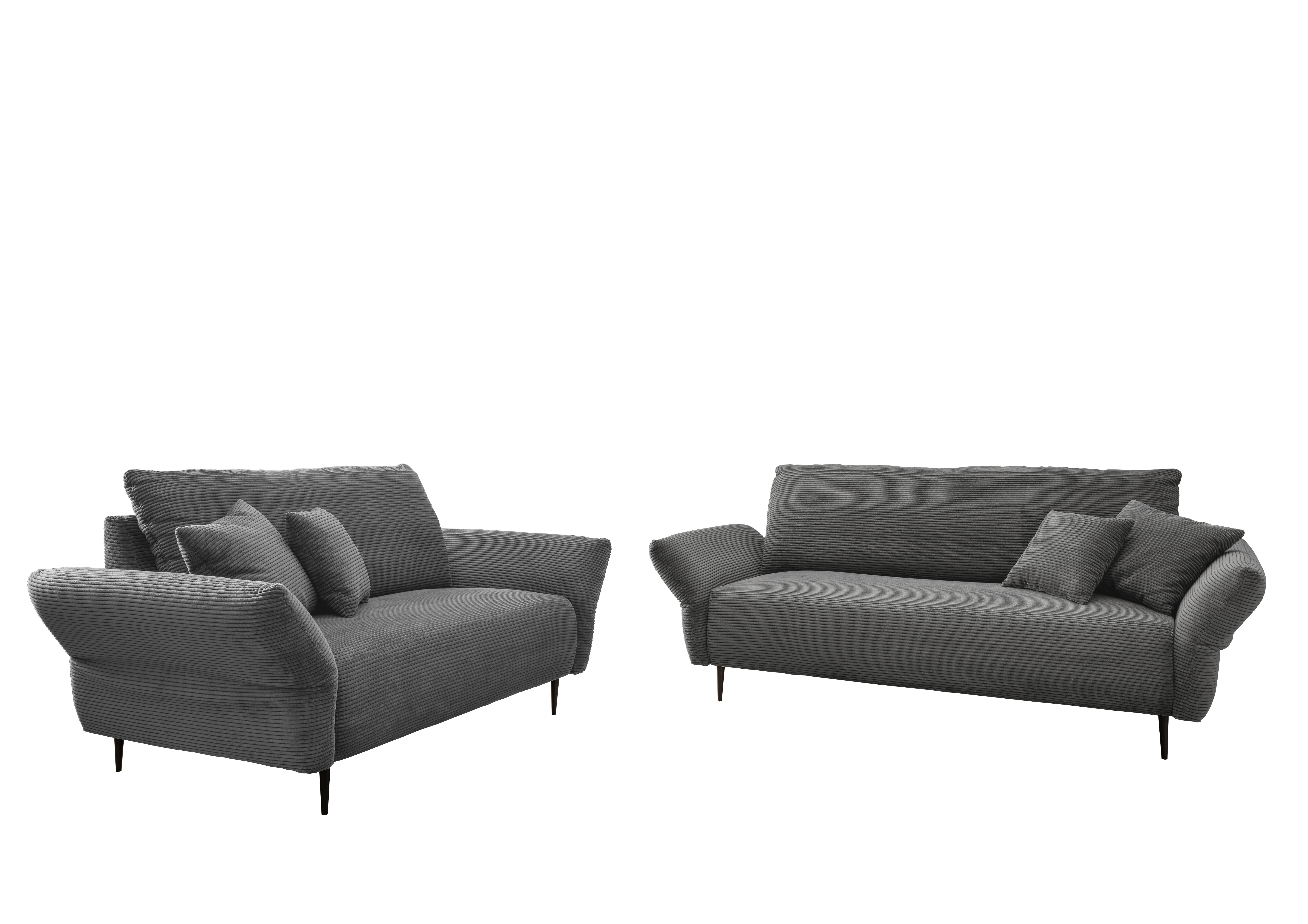 Sitzgarnitur Vanilla 2--Teilig. Grau - Schwarz/Grau, Design, Textil - Livetastic