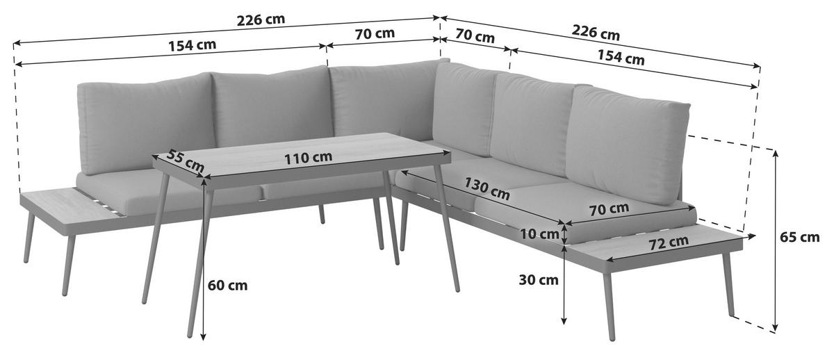 Loungegarnitur 3-Tlg Brügge Metall/Kunststoff mit Kissen - Dunkelgrau/Naturfarben, MODERN, Kunststoff/Textil (226/226cm) - Beldano