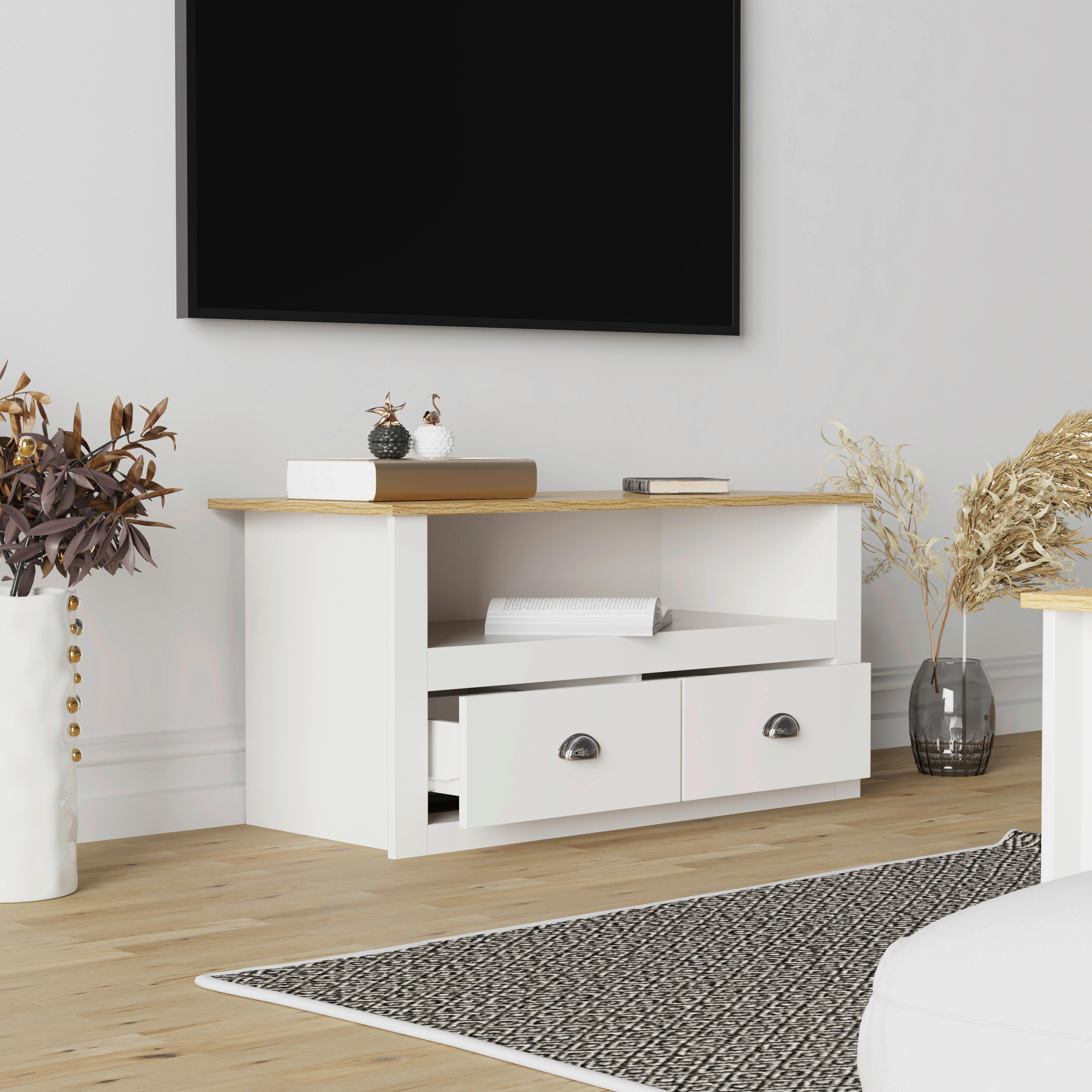 Kommode Balusa Weiß, Eiche Dekor B: 99 cm - Honigeiche/Weiß, LIFESTYLE, Holzwerkstoff (99/54/44cm) - MID.YOU