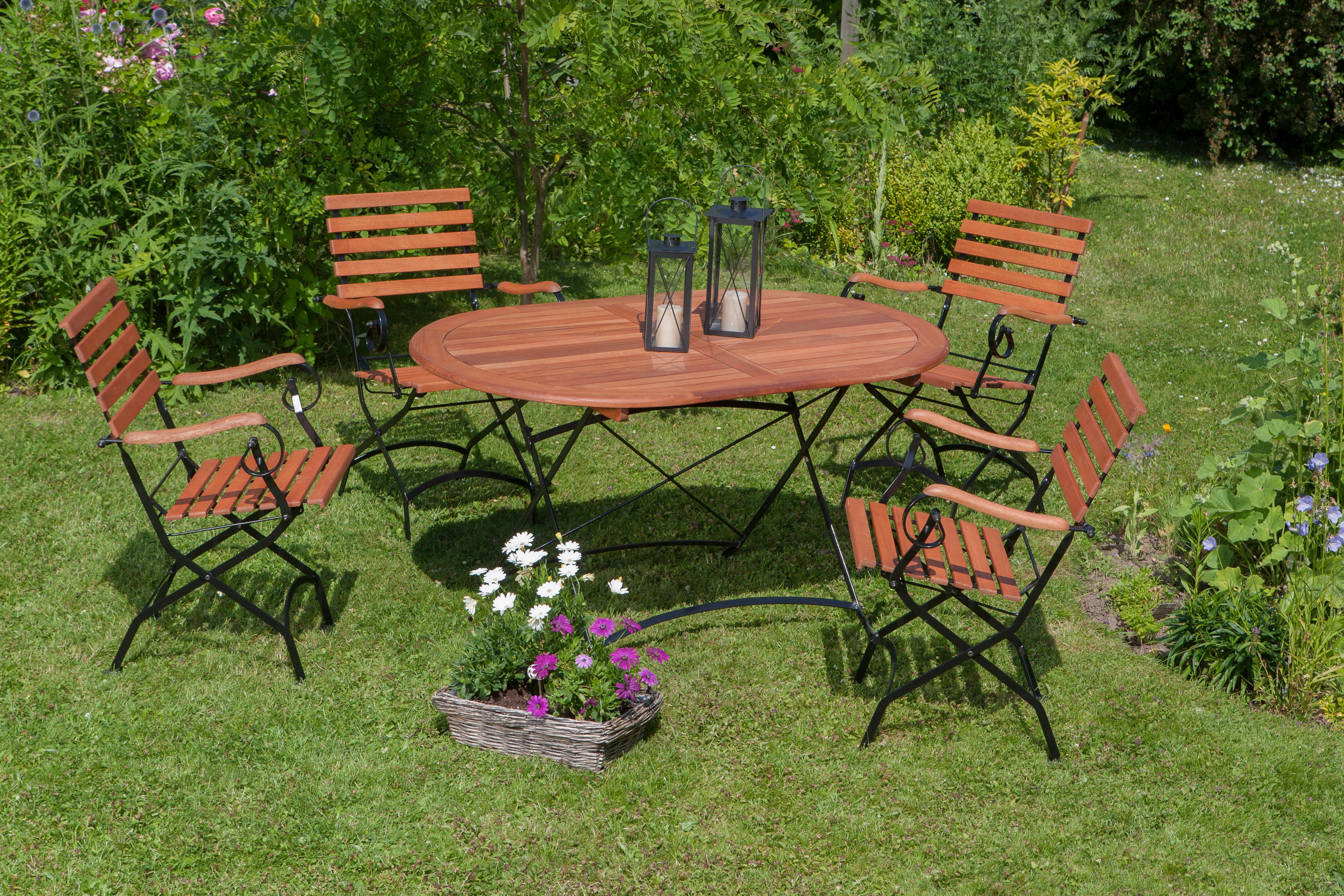 Gartensessel Klappbar Schlossgarten Echtholz/Metall - Schwarz/Naturfarben, ROMANTIK / LANDHAUS, Holz/Metall (60/57/85cm) - Gardenson